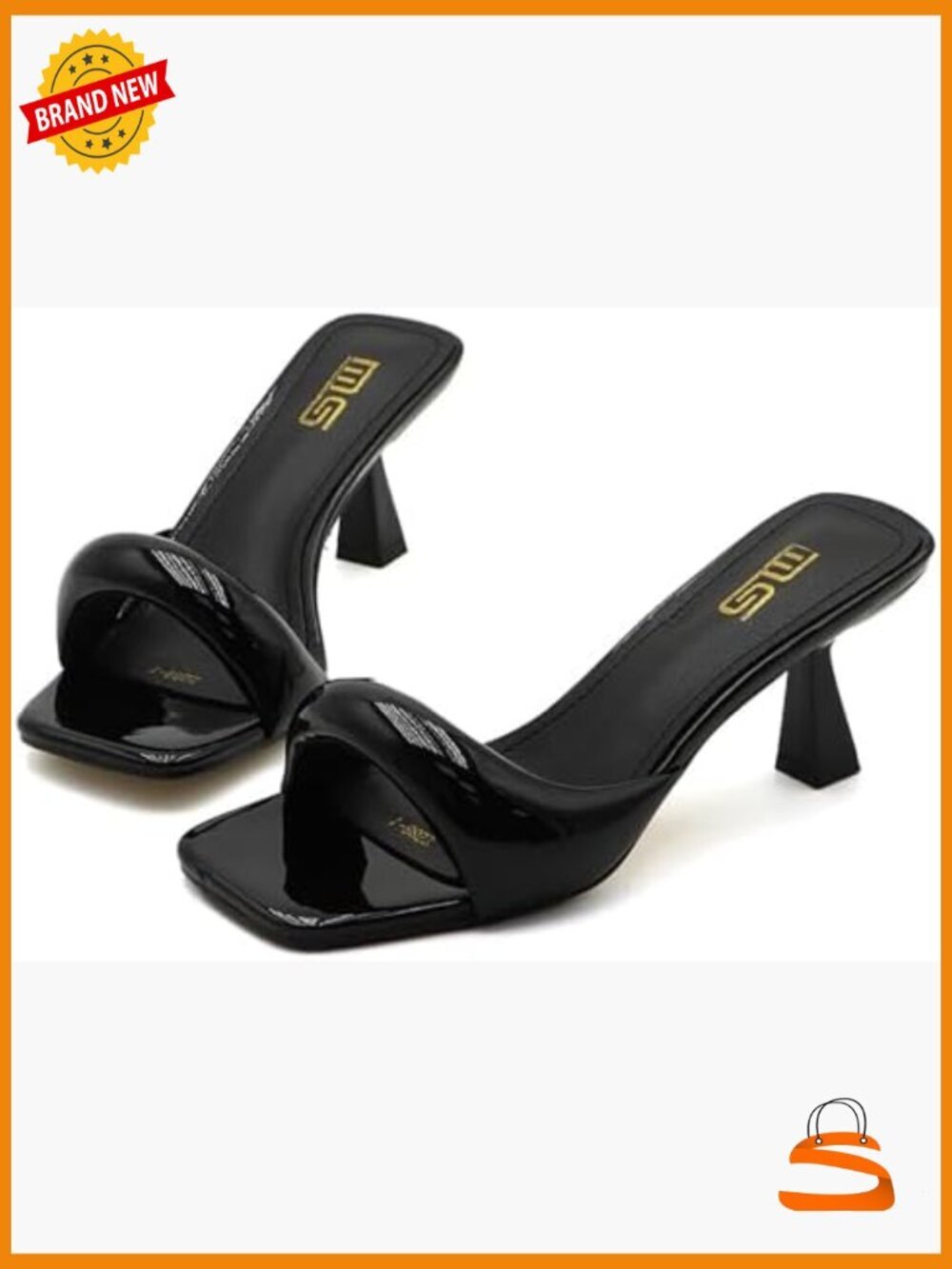 Leather Square Open Toe Stiletto Slide Sandals Sexy Kitten Heel Mule Wedding